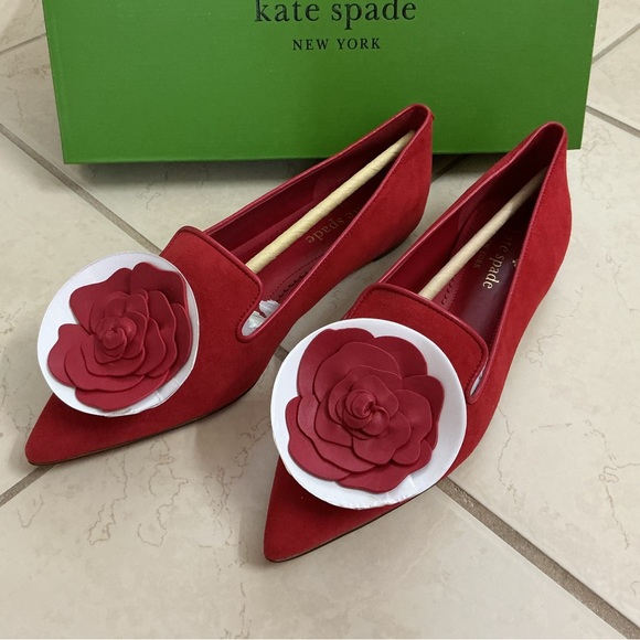 RARE Kate Spade Suede Red Rose Flats - Picture 5 of 6
